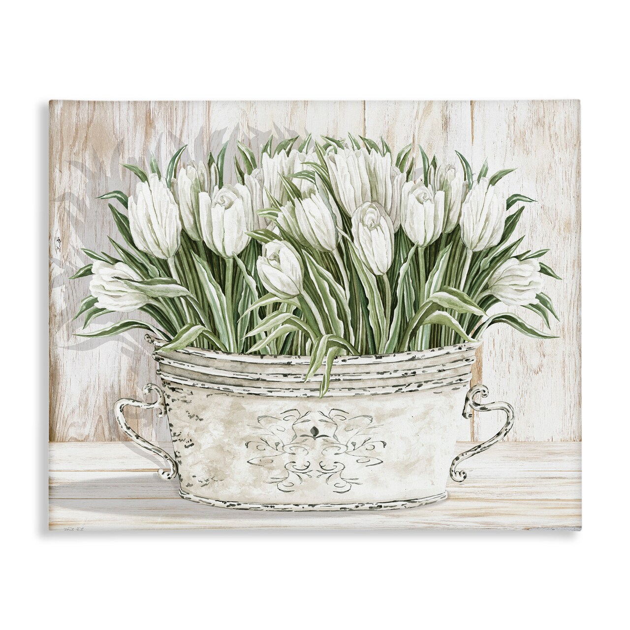 Stupell Industries Fresh White Tulip Flowers Vintage Canvas Wall Art